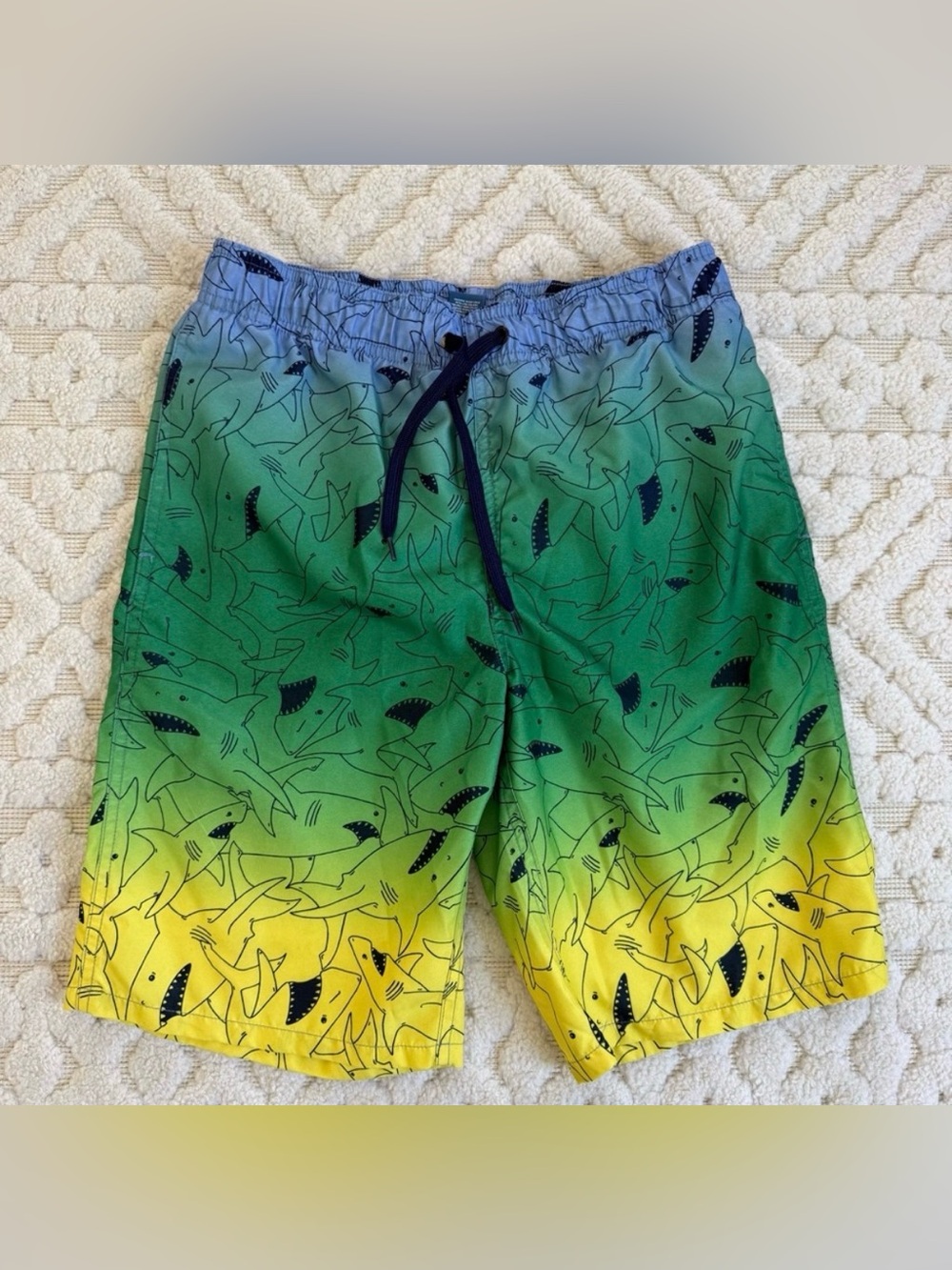 Arizona Jean Co Yellow, Green, and Blue Shark Swim Trunks size L 14/16 SUMMER